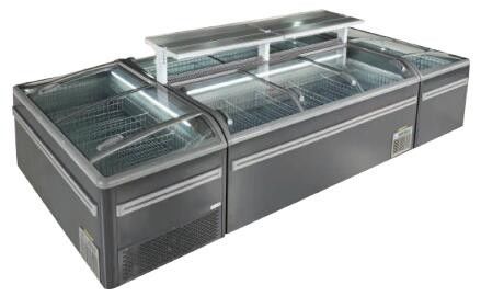 سوبر ماركت زجاجي باب منزلق زجاجي جزيرة فريزر R404a R290 490L 610L