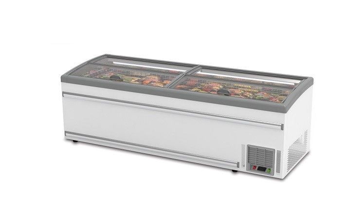 800L 1100L باب زجاجي فريزر R290 R404A Island Freezer أبواب زجاجية منزلقة